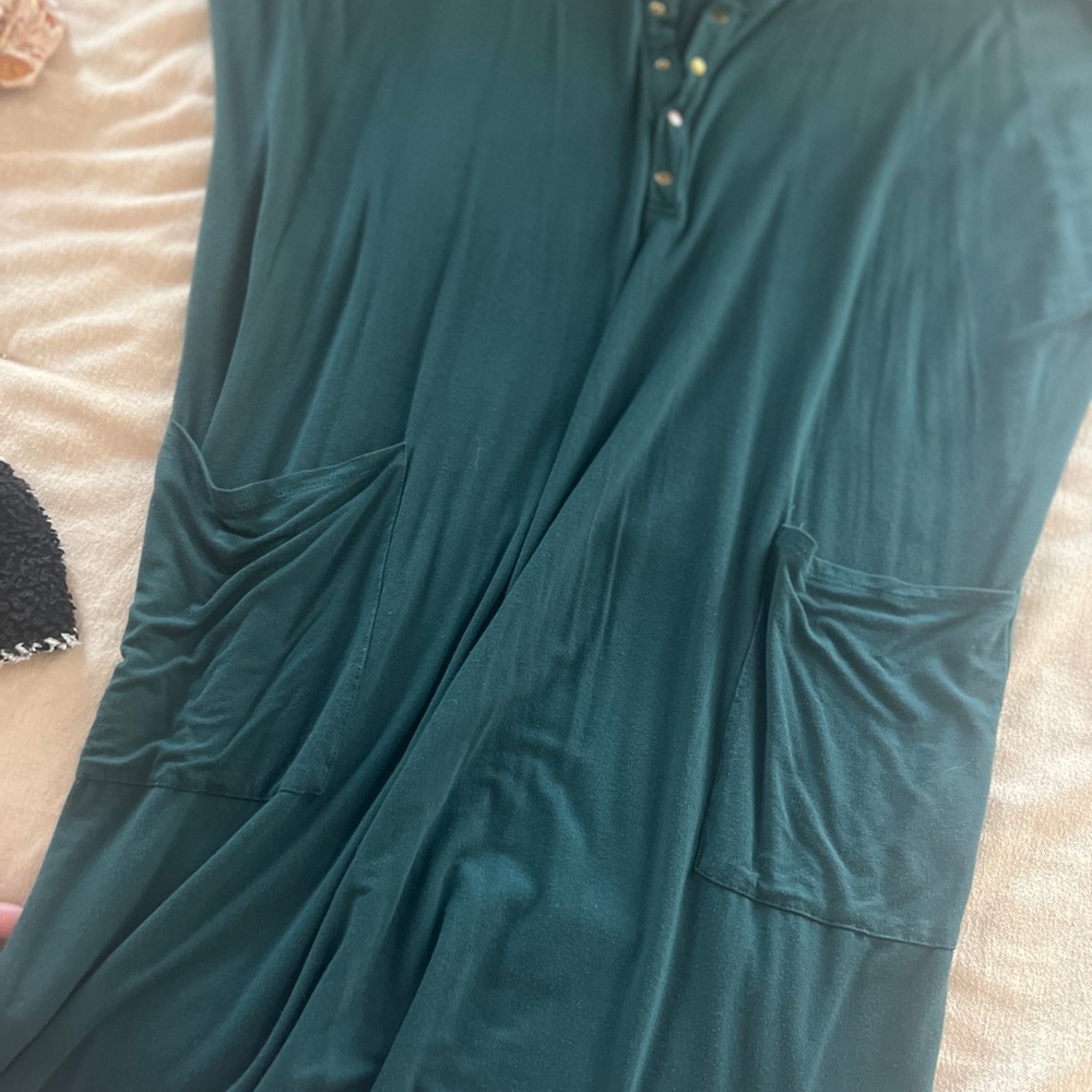Green Button-Up Dress with Pockets